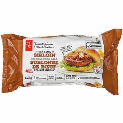 President's Choice Thick & Juicy™ Sirloin Beef Burgers  1.13 kg, $2.39/100g