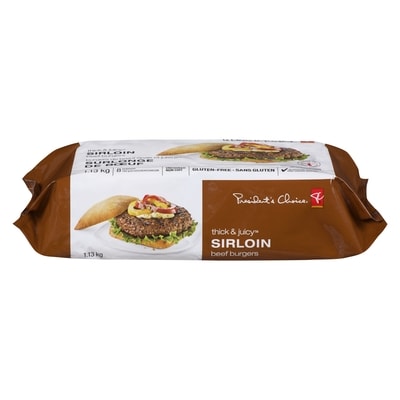 President's Choice Thick & Juicy™ Sirloin Beef Burgers  1.13 kg, $1.86/100g