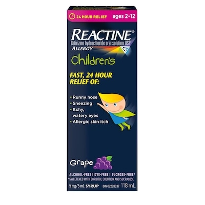 Réactine Sirop allergies pour enfants, saveur de raisin 118 ml, 13,13 $/100ml