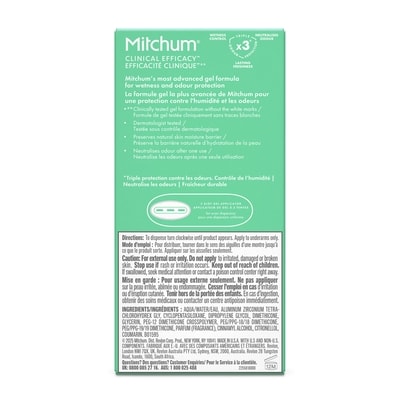 désodorisant et antisudorifique en gel clair efficacité clinique 48H, fraîcheur poudre