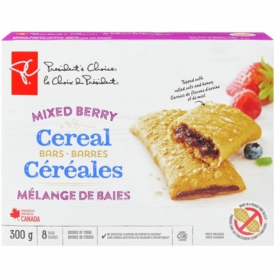 President's Choice Mixed Berry Cereal Bars 300 g, $1.16/100g