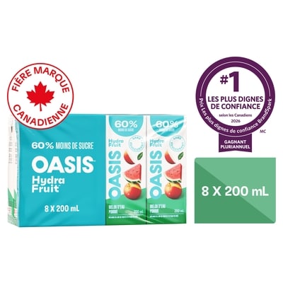 Oasis Boîtes de jus de fruits melon d’eau, pomme HydraFruit 8x200.0 ml, 0,37 $/100ml