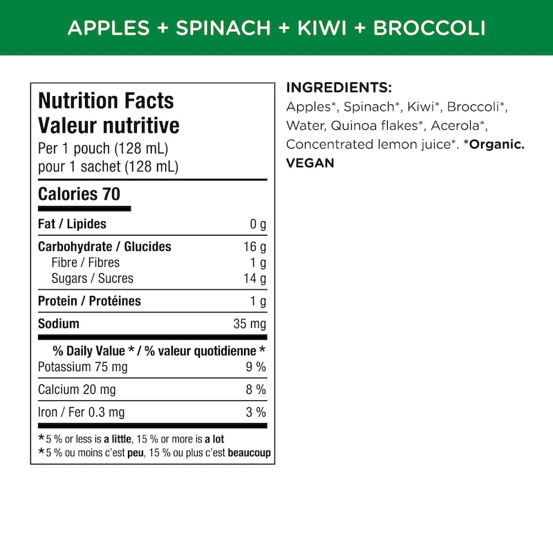Organic Apples, Spinach, Kiwi + Broccoli Puree