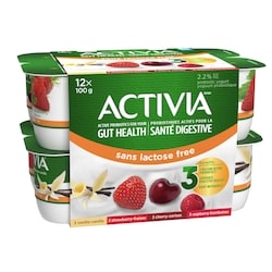 Activia Probiotic Yogurt, Lactose Free, Vanilla/Raspberry/Cherry/Strawberry 12x100.0 g, $0.71/100g