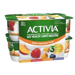 Activia Yogourt probiotique, sans lactose, saveur fraise / bleuets / pêche / mangue 12x100.0 g, 0,57 $/100g