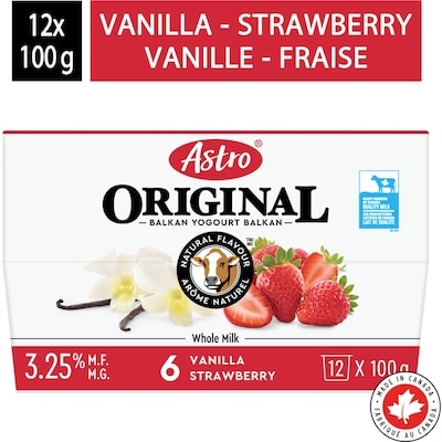 Astro Original Balkan Style Vanilla Cream/Strawberry Yogurt 3.25% 12X 12x100.0 g, $0.38/100g