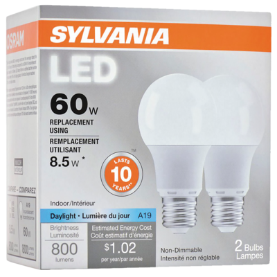Sylvania LED Light Bulb 8.5W A19 1 ea, $4.50/1ea