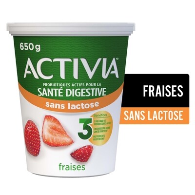 Activia Yogourt probiotique sans lactose, fraise 650 g, 0,58 $/100g