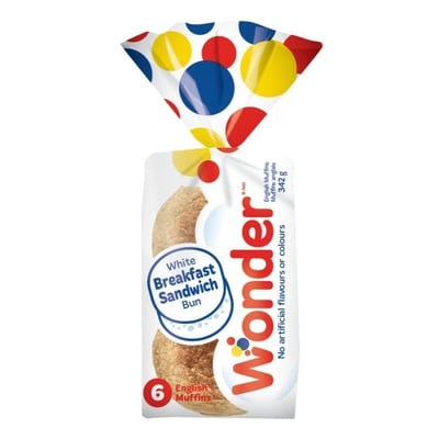 Wonder White English Muffins 6pk 342 g, $1.02/100g