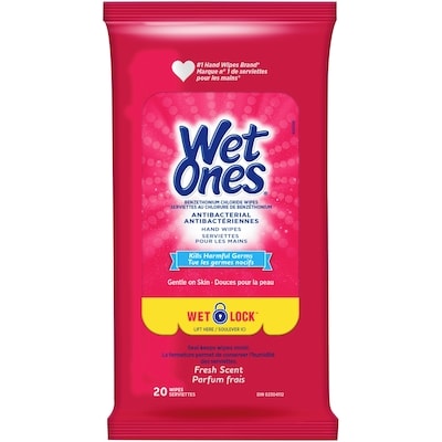 Wet Ones Serviettes antibactériennes, serviettes préhumectées pour les mains au parfum frais Miniformat 20 ea, 2,00 $/1ch