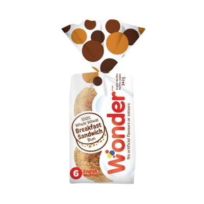 Wonder 100% Whole Wheat English Muffins 6pk 342 g, $1.11/100g