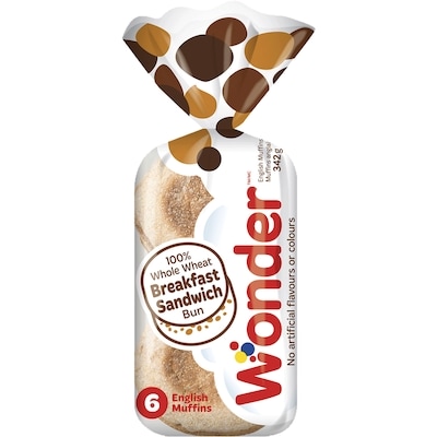 Wonder 100% Whole Wheat English Muffins 6pk 342 g, $0.87/100g