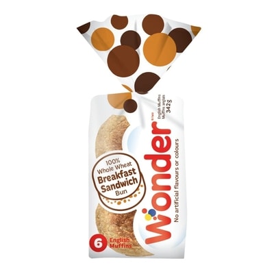 Wonder 100% Whole Wheat English Muffins 6pk 342 g, $1.02/100g