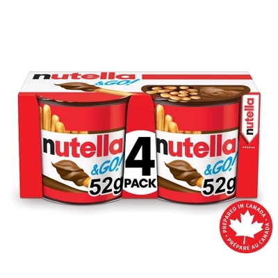 Nutella & GO! Pâte à tartiner aux noisettes et au cacao avec bâtonnets de pain, paquets de collations, paquet de 4 208 g, 3,84 $/100g