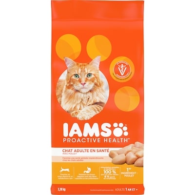 Iams Nourriture sèche pour chats adultes PROACTIVE HEALTH Healthy Adult avec poulet, sac 3.18 kg, 0,88 $/100g