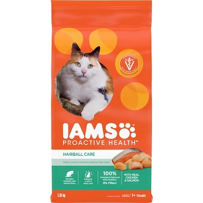 Iams Proactive Health Hairball Care with Chicken & Salmon Dry Cat Food 3.18 kg, $0.88/100g