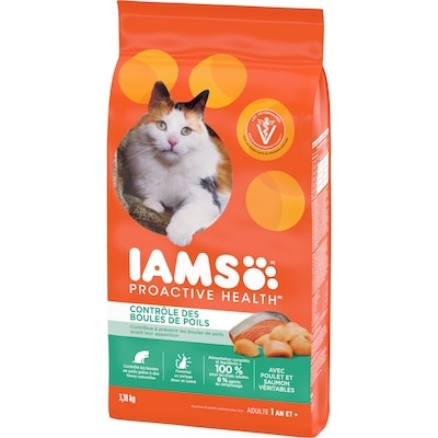 Nourriture sèche pour chats adultes PROACTIVE HEALTH Hairball Care avec poulet et saumon, sac de 3,18 kg