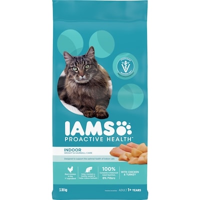 Iams Proactive Health Weight & Hairball Care, Chicken & Turkey Adult Dry Cat Food 3.18 kg, $0.94/100g