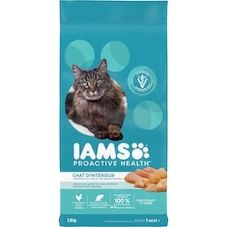 Iams Nourriture sèche pour chats adultes PROACTIVE HEALTH Indoor Weight & Hairball Care avec poulet et dinde, sac 3.18 kg, 0,90 $/100g