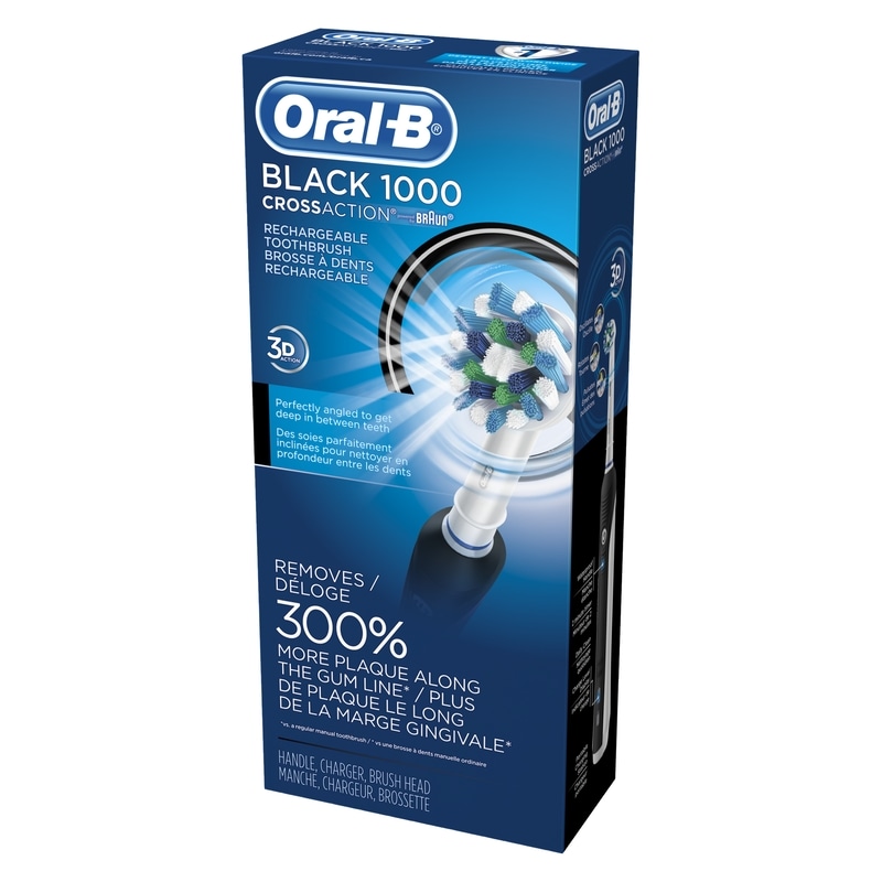 1000 CrossAction Electric Toothbrush, Black, Powered by Braun