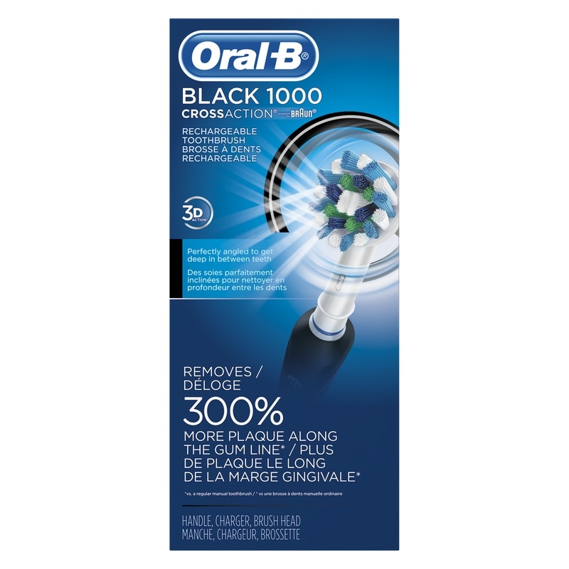 1000 CrossAction Electric Toothbrush, Black, Powered by Braun