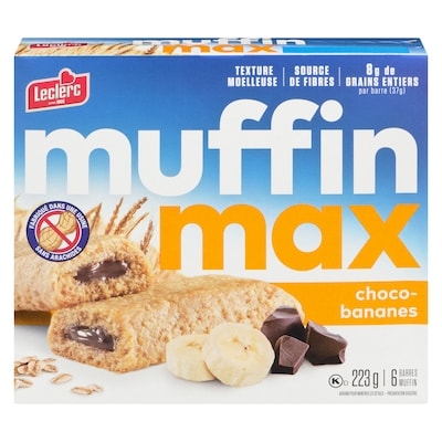 Leclerc Barres Muffin Max, choco-bananes 223 g, 2,02 $/100g