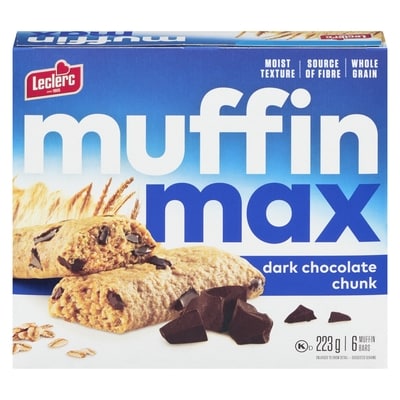 Leclerc Muffin Max Bars, Dark Chocolate Chunk 223 g, $1.34/100g