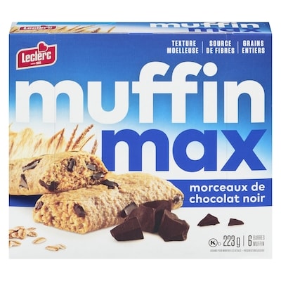 Leclerc Barres Muffin Max, morceaux de chocolat noir 223 g, 1,34 $/100g