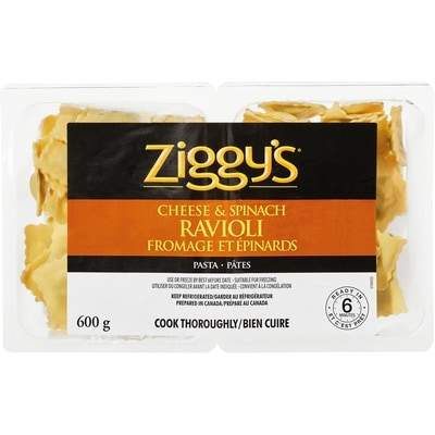 Ziggy’s Ravioli fromage et épinards 600 g, 0,83 $/100g