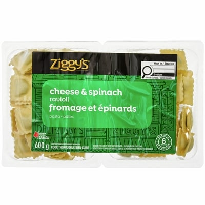 Ziggy’s Ravioli fromage et épinards 600 g, 0,83 $/100g