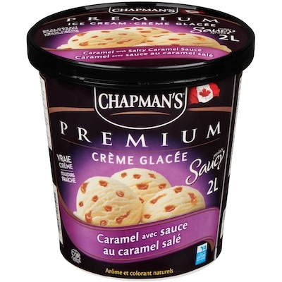 Chapman’s Premium crème glacé points saucy caramel avec sauce au caramel salé 2 l, 0,40 $/100ml