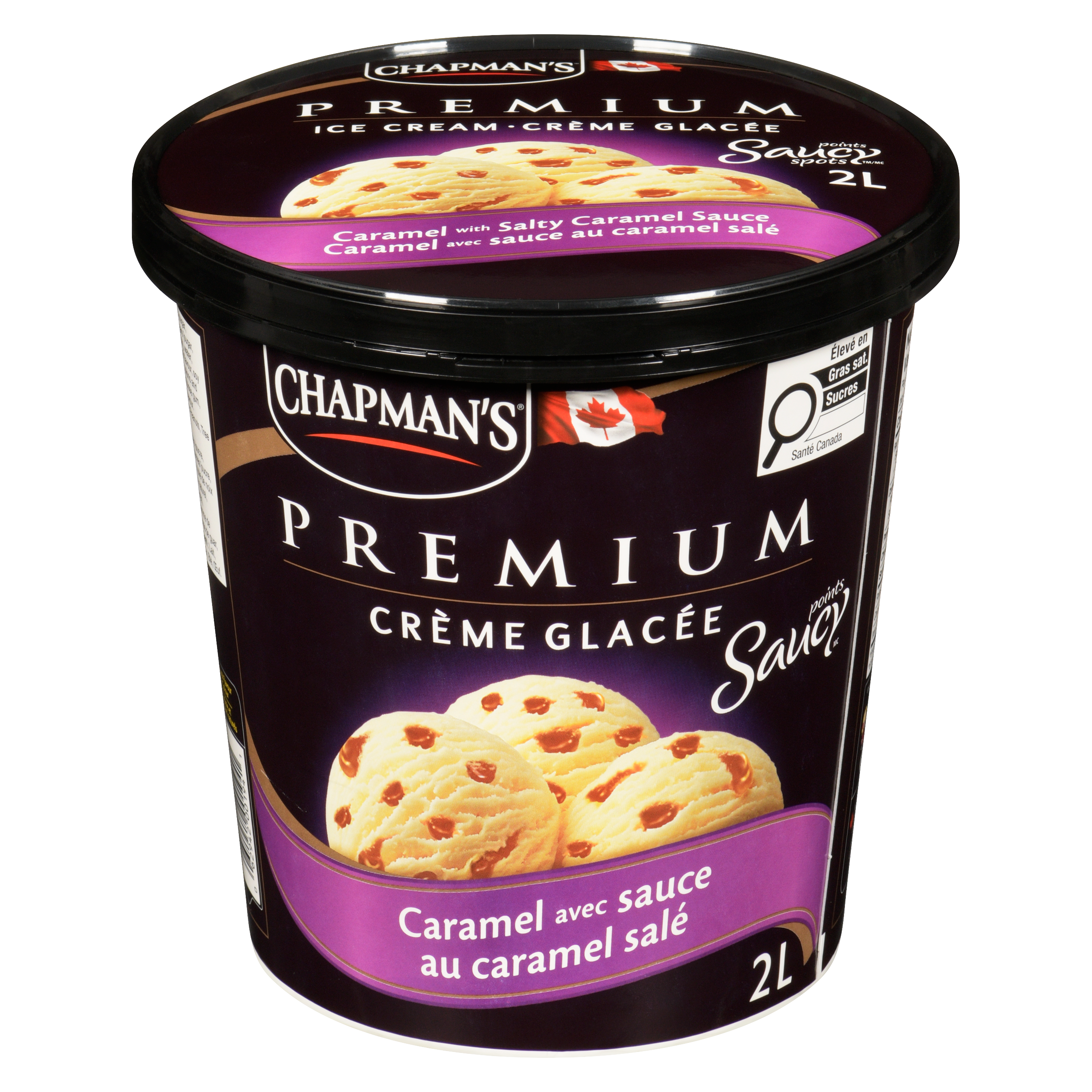 Chapman’s Premium crème glacé points saucy caramel avec sauce au caramel salé 2 l, 0,33 $/100ml