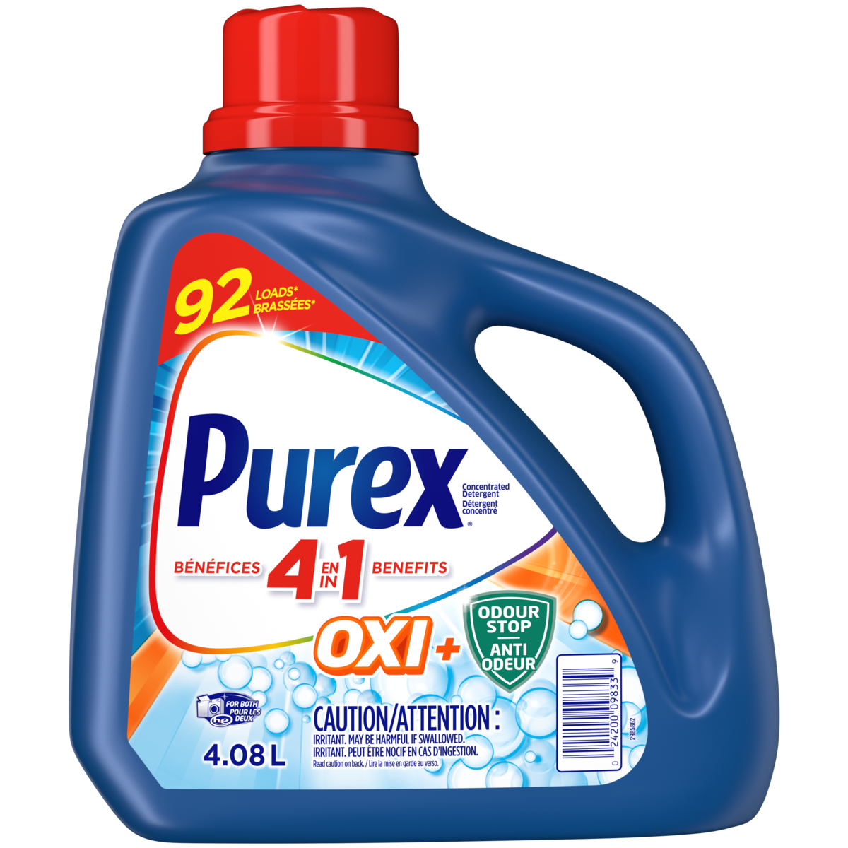 Purex Oxi Plus 4 en 1 détergent à lessive liquide, 92 brassées 4.08 l, 0,39 $/100ml
