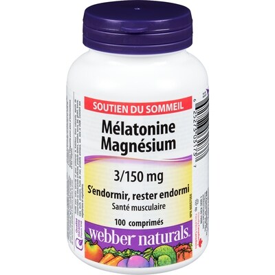 Webber Naturals Mélatonine Magnésium 3/150 mg 100 ea, 0,17 $/1ch