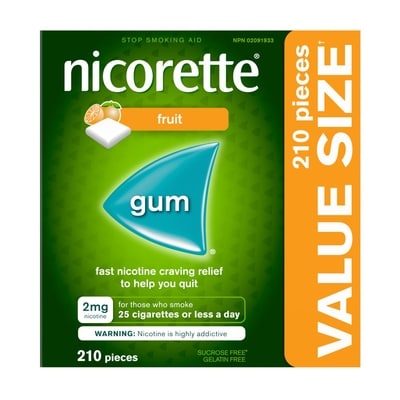 Nicorette Gomme de nicotine 2 mg, Fruit 210 ea, 0,35 $/1ch