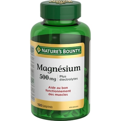Nature’s Bounty Magnésium plus électrolytes, 500 mg, comprimés 150 ea, 0,13 $/1ch