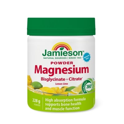 Jamieson Magnesium Bisglycinate Plus Citrate* Powder Lemon Lime Flavour 228 g, $10.96/100g