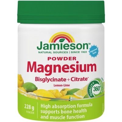 Jamieson Magnesium Bisglycinate Plus Citrate Powder Lemon-Lime Flavour 228 g, $8.33/100g