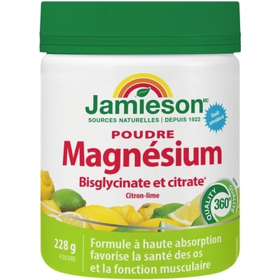 Jamieson Magnésium Bisglycinate et Citrate | Poudre | Arôme Naturel de Citron-Lime 228 g, 8,33 $/100g
