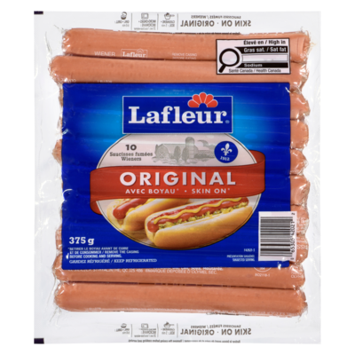 Lafleur Wieners, Skin On 375 g, $1.87/100g
