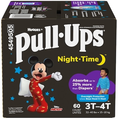 Huggies Sous-vêtements d’entraînement de nuit pour garçons, 3T-4T (14 à 18 kg [32 à 40 livres]), 60 sous-vêtements 60 ea, 0,60 $/1ch