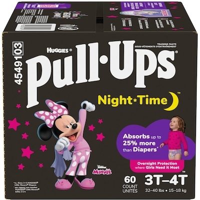 Huggies Sous-vêtements d’entraînement de nuit pour filles, 3T-4T (14 à 18 kg [32 à 40 livres]), 60 sous-vêtements 60 ea, 0,60 $/1ch