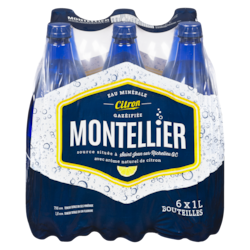 Montellier Eau minérale naturelle gazéifiée, saveur de citron 6x1.0 l, 0,16 $/100ml