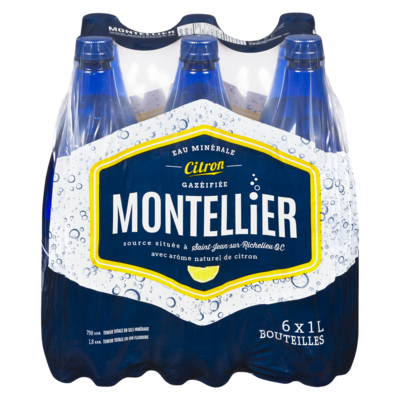 Montellier Eau minérale naturelle gazéifiée, saveur de citron 6x1.0 l, 0,14 $/100ml