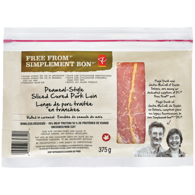President's Choice Free From Peameal-Style Sliced Cured Pork Loin 375 g, $2.67/100g