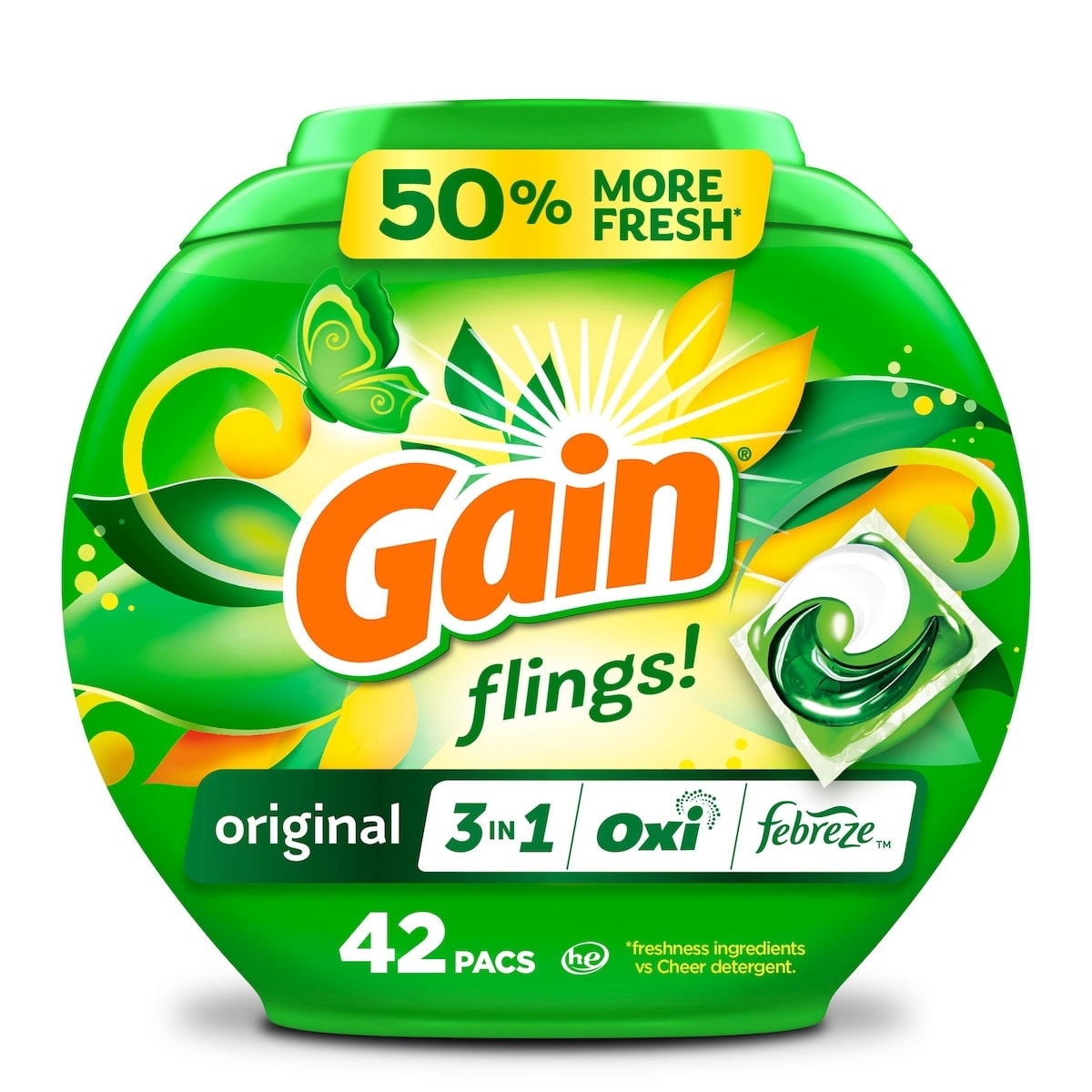 Gain Flings Detergent 3 In 1 Original, 42 Pacs 42 ea, $0.43/1ea