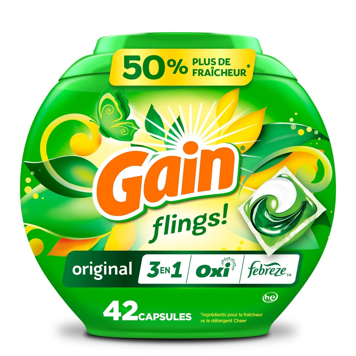 Gain Capsules de détergent à lessive liquide flings!, parfum Original, 42 capsules 42 ea, 0,43 $/1ch