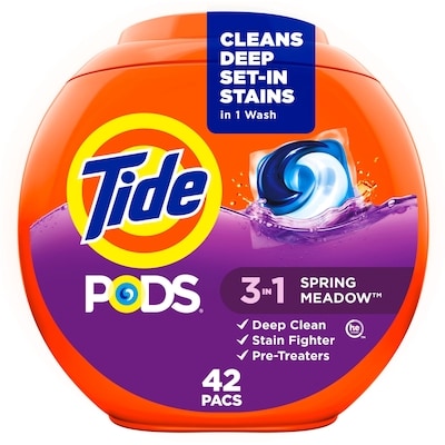Tide PODS Laundry Detergent Soap Pacs, HE Compatible, 42 Count, Powerful 3-in-1 Clean in one Step, Spring Meadow Scent 42 ea, $0.36/1ea