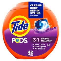 Tide Capsules de détergent à lessive liquide PODS 3 en 1, nettoyage puissant en une étape, parfum Spring Meadow, compatibles avec HE, 42 capsules 42 ea, 0,43 $/1ch