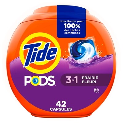 Tide Capsules de détergent à lessive liquide PODS 3 en 1, nettoyage puissant en une étape, parfum Spring Meadow, compatibles avec HE, 42 capsules 42 ea, 0,43 $/1ch